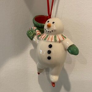 Longaberger Snowman Ornament with Green and Red Details